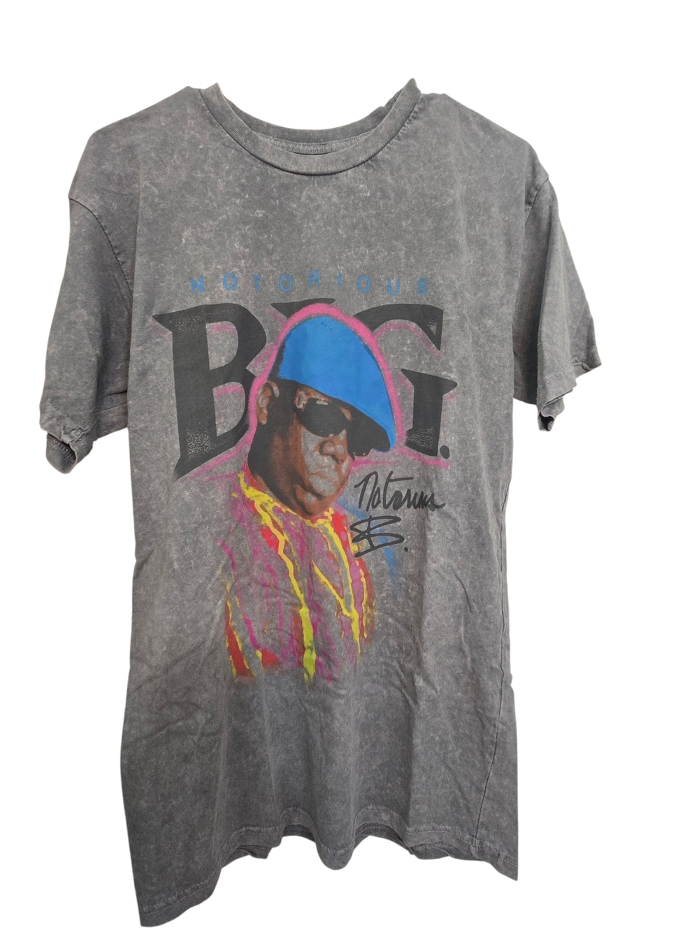Gray Graphic Short Sleeve Tee with Colorful Notorious B.I.G. Portrait
